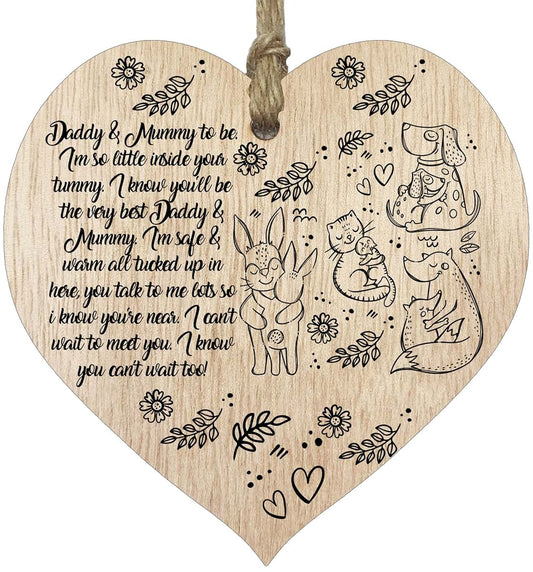 Stuff4 Mum & Dad to Be Gifts Hanging Wooden Heart Sign Plaque for Mummy Daddy - Light Wood Hearts, Parents to be Gifts