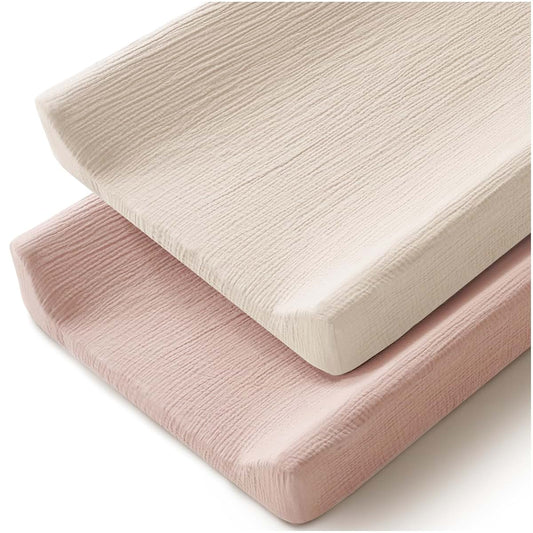 MairMore 2-Pack Muslin Baby Changing Pad Covers 32 X 16 Inch Elastic Fit