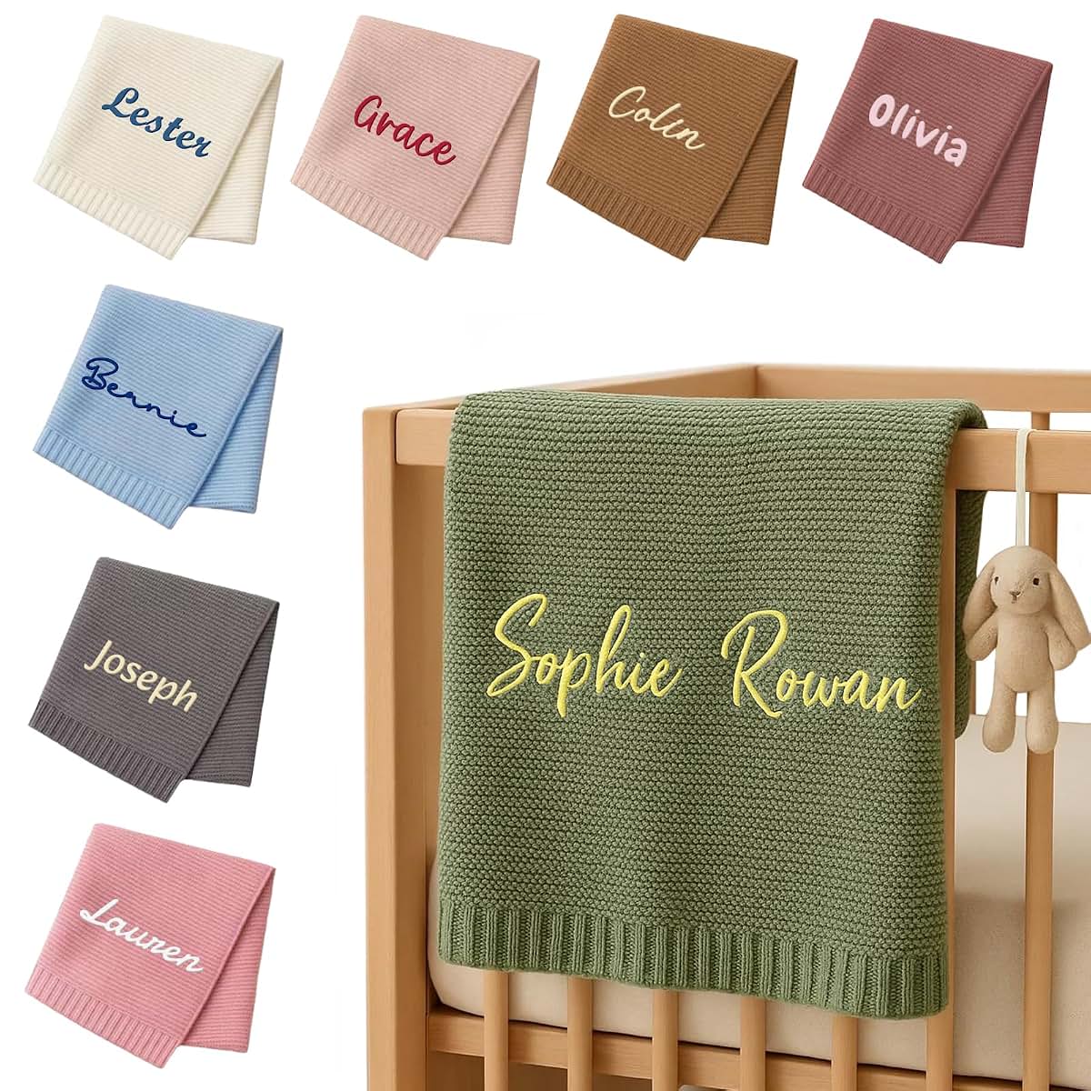 Delitic Personalized Baby Blanket for Girls Boys Custom Baby Blanket with Name Embroidery Baby Gifts for Baby Shower