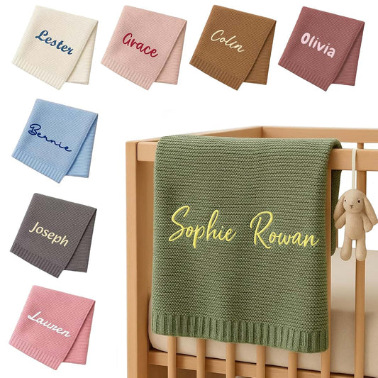 Delitic Personalized Baby Blanket for Girls Boys Custom Baby Blanket with Name Embroidery Baby Gifts for Baby Shower