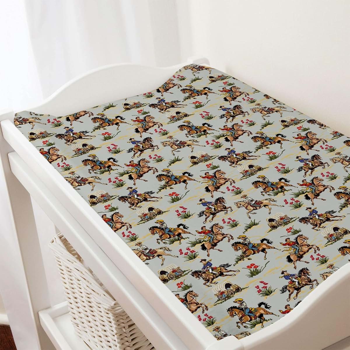BabyOneStop Vintage Cowboy Horse Rider Baby Changing Pad Cover, 32x16 Inch Fitted Sheet
