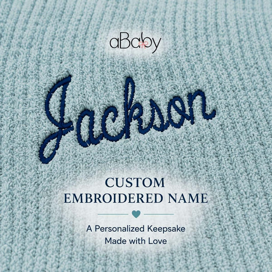 Ababy Personalized Chenille Baby Blanket – Dusty Blue