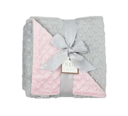 MEG ORIGINAL Pink & Gray Baby Girl Blanket, Made of Heavenly Soft Minky Dot Material