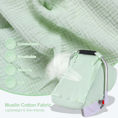 Nircho Muslin Baby Car Seat Cover with Mesh Peep Window, Pea Green