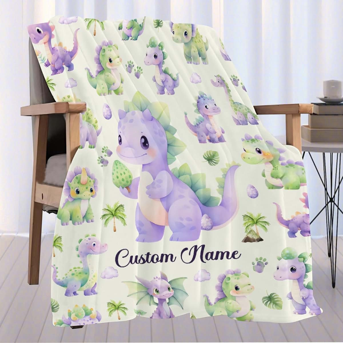 WHISKEYBLANKET Custom Dinosaur Blanket,Personalized Baby Dinosaur Blanket,Soft Cozy Personalized Name Blankets for (photo 2)