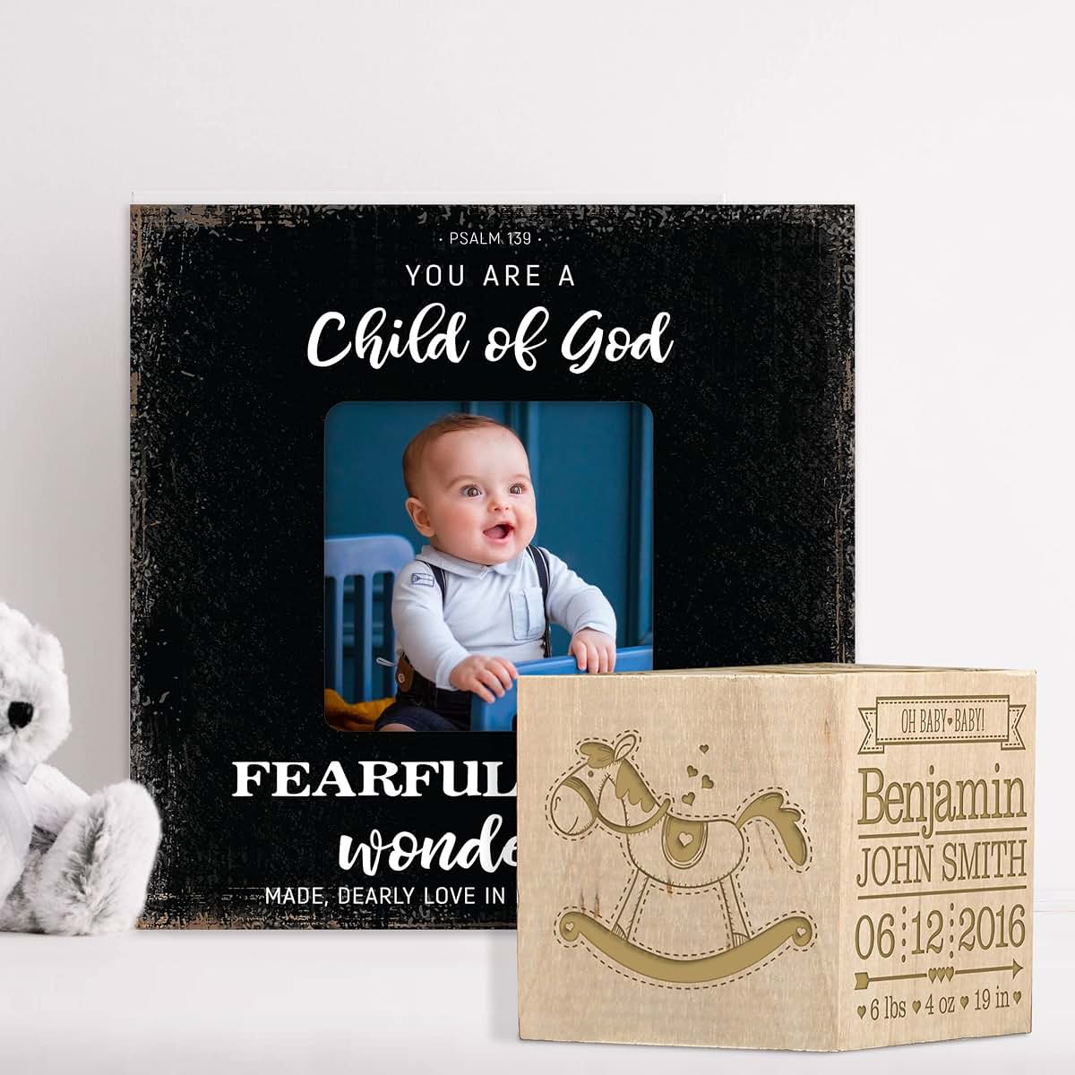LifeSong Milestones Personalized New Baby Birth Announcement Custom Engraved Wooden Baby Block for Newborn Boys and (photo 3)