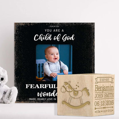 LifeSong Milestones Personalized New Baby Birth Announcement Custom Engraved Wooden Baby Block for Newborn Boys and (photo 3)