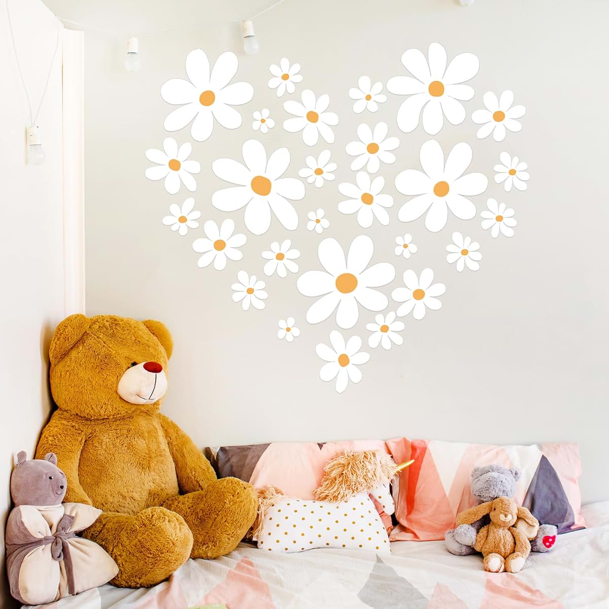 MAFOX Classic Style Daisy Wall Decal - 12 Sheets of Big White Vinyl Flower Wall Stickers