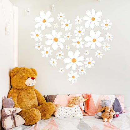 MAFOX Classic Style Daisy Wall Decal - 12 Sheets of Big White Vinyl Flower Wall Stickers