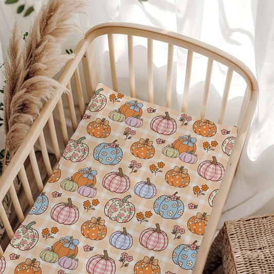 Wicbfdfv Autumn Pumpkins And Flowers Fitted Crib Sheet