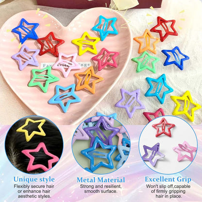 shuielai 100 Piece Y2K Star Hair Clips, 1.18 Inch Metal Snap Barrettes for Women and Girls