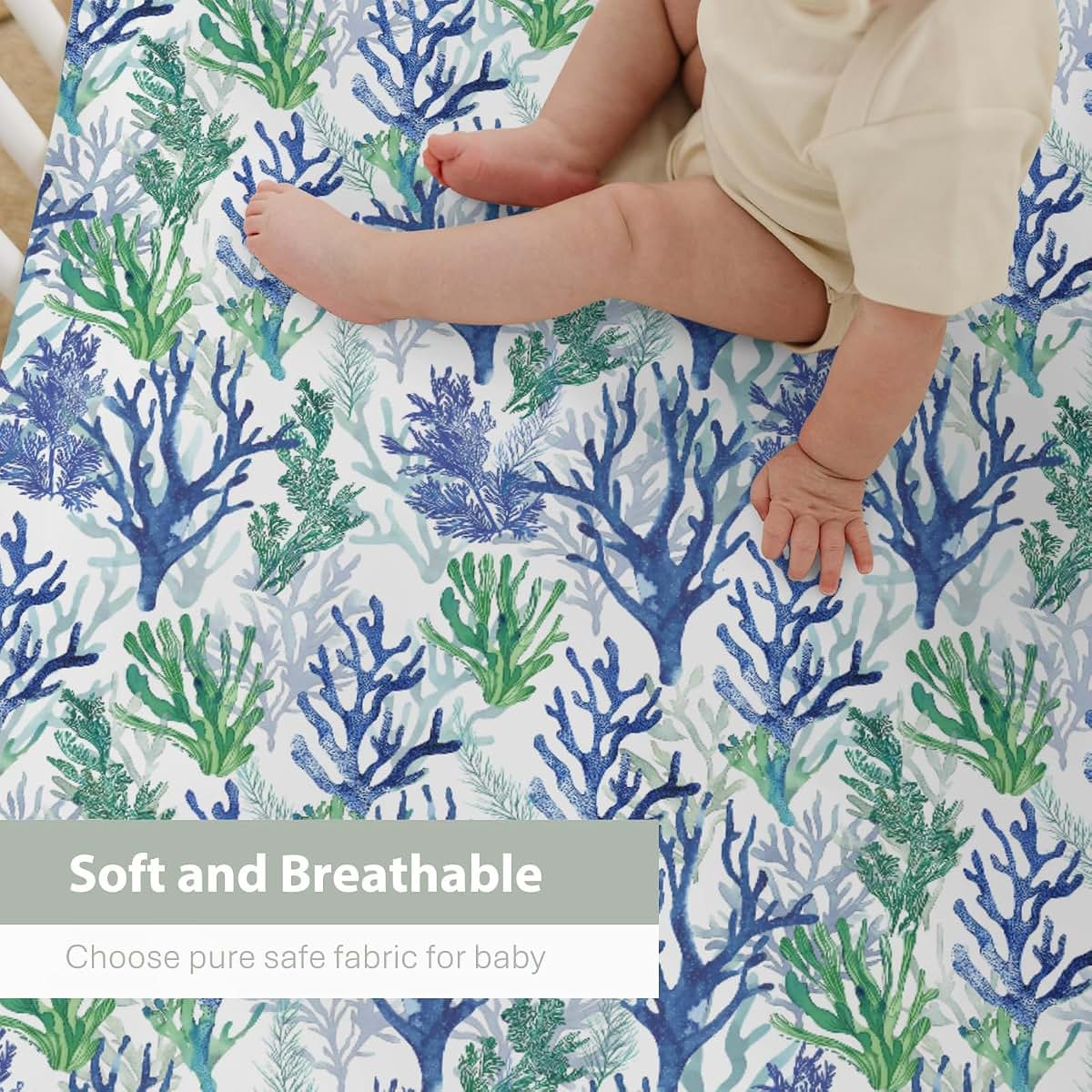 ZoUbqchY Coral Reef Baby Crib Sheet, 52x28, Stretchy Fitted, Polyester