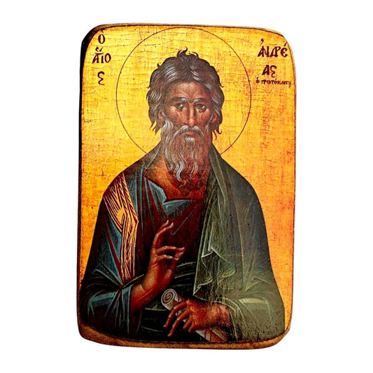Terra Greek Handmade Wooden Saint Andrew Orthodox Icon, Brown 3.5x2.7 in