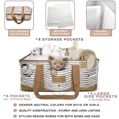 KIDSco. Baby Diaper Caddy Portable Storage Organizer with Compartments for Nursery and Travel