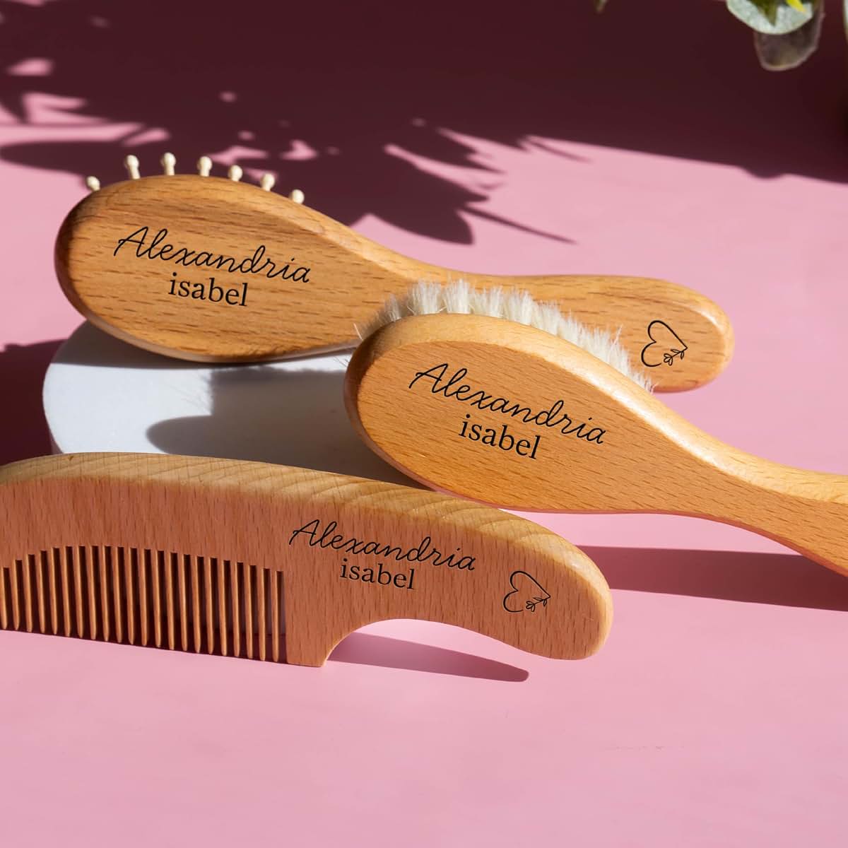 Personalized Favors Wooden Baby Brush and Comb Set with Custom Engraving (photo 4)