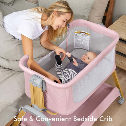 TotRun Adjustable Bedside Sleeper Bassinet for Newborns (Pink)