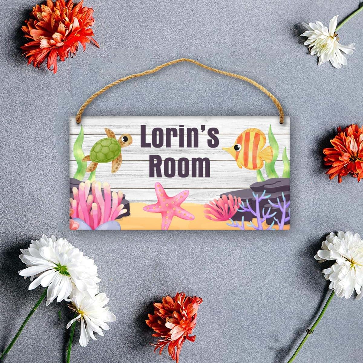 Cusdecor Personalized Underwater World Sea Turtle Kids Room Door Sign