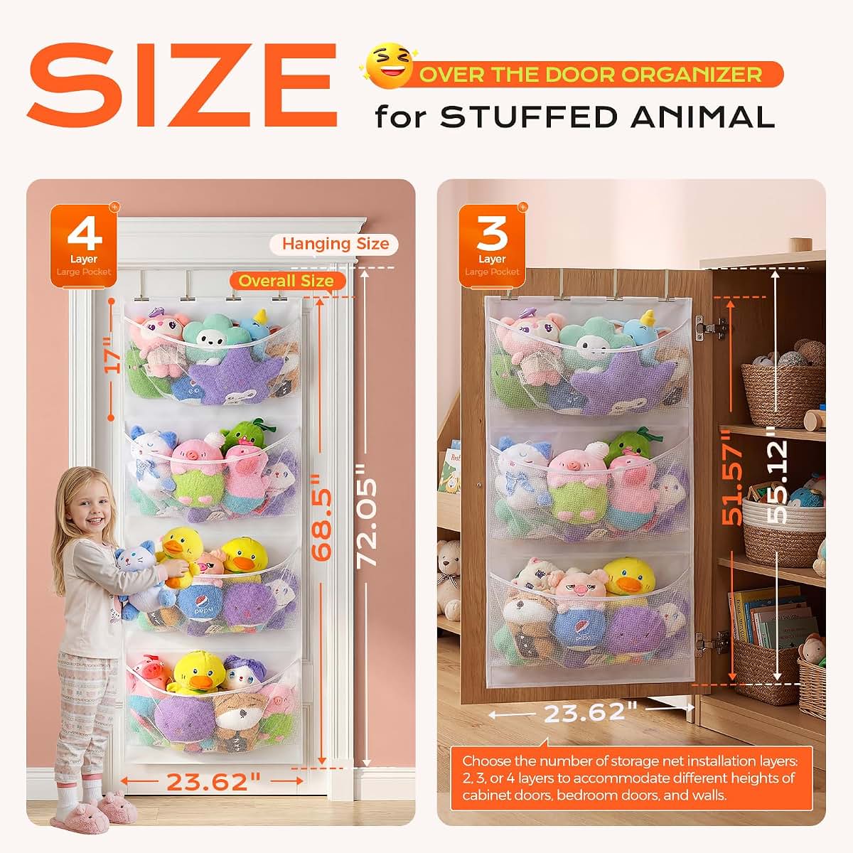 Modular Stuffed Animal Storage Over the Door Organizer for Toys and Essentials