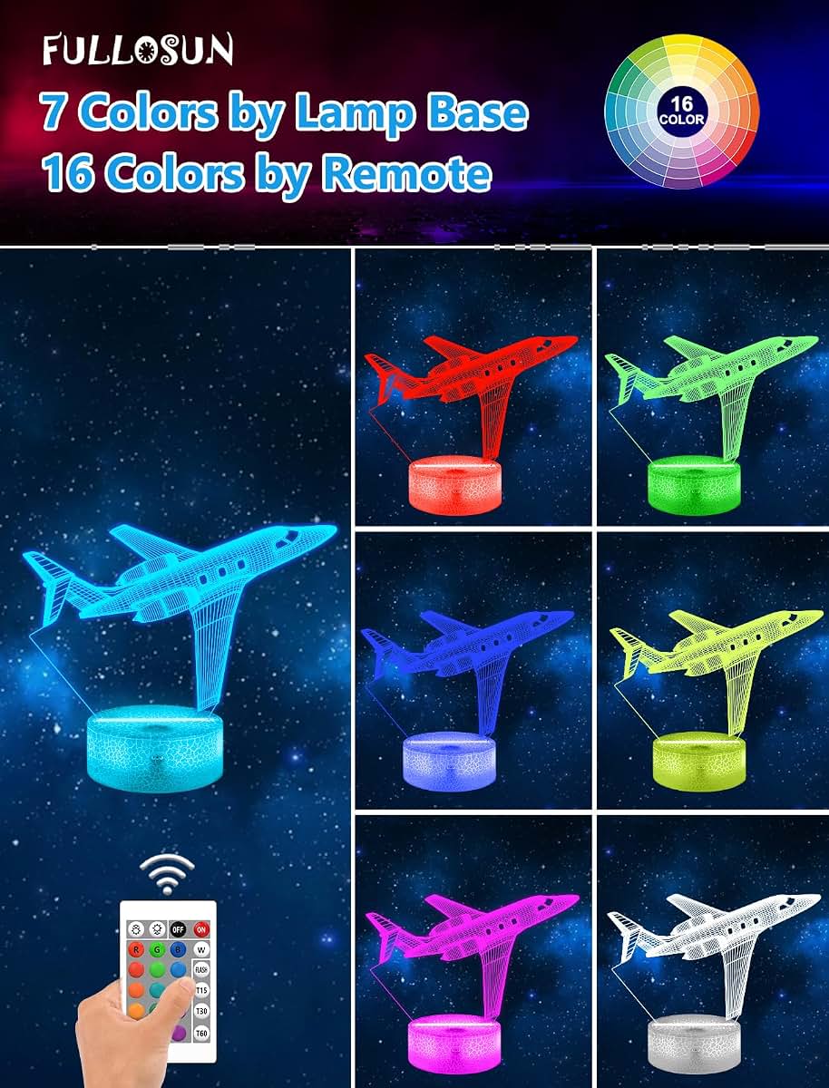 Airplane Pilot Lamp Night Light with Remote Control and 16 Colors