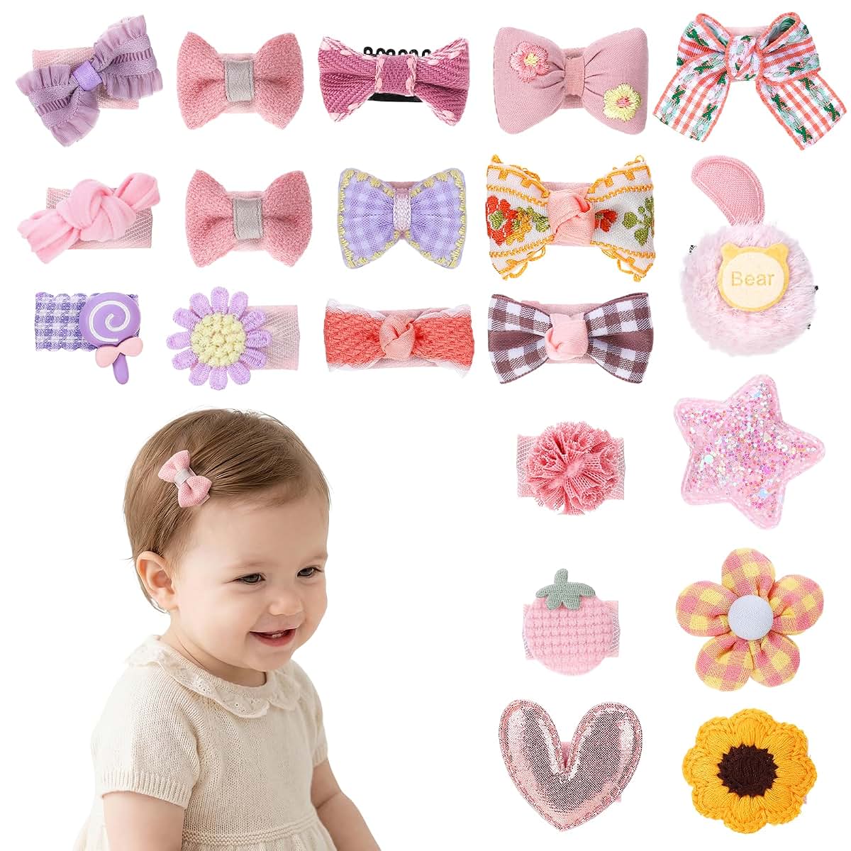 Gweichunon 20 Pcs Baby Hair Clips Toddler Hair Accessories Handmade Barrettes