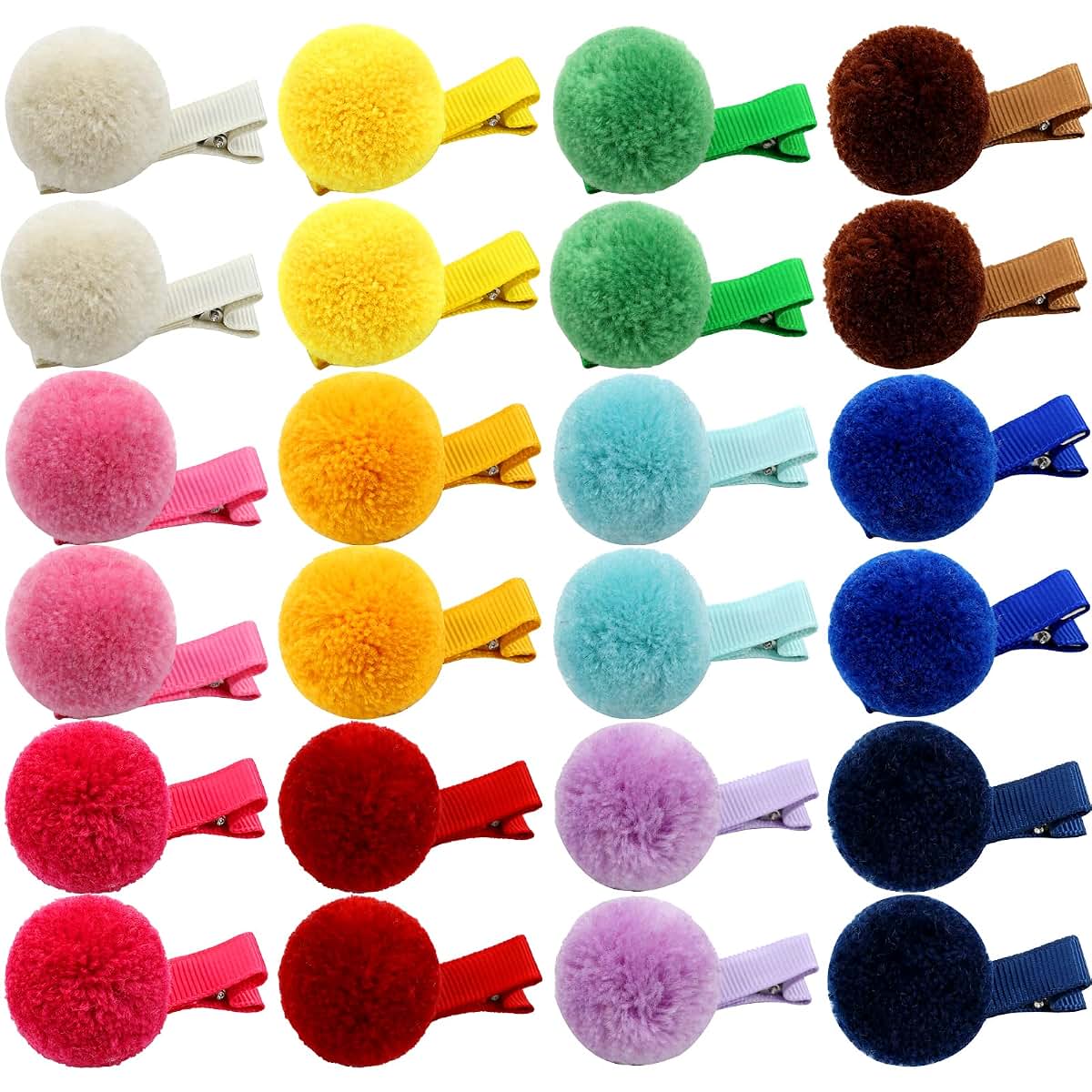Cinaci Hair Clips for Baby Girls, 24 Pack Pompom Alligator Clips, 12 Pairs Candy Colors, 1.2 Inch