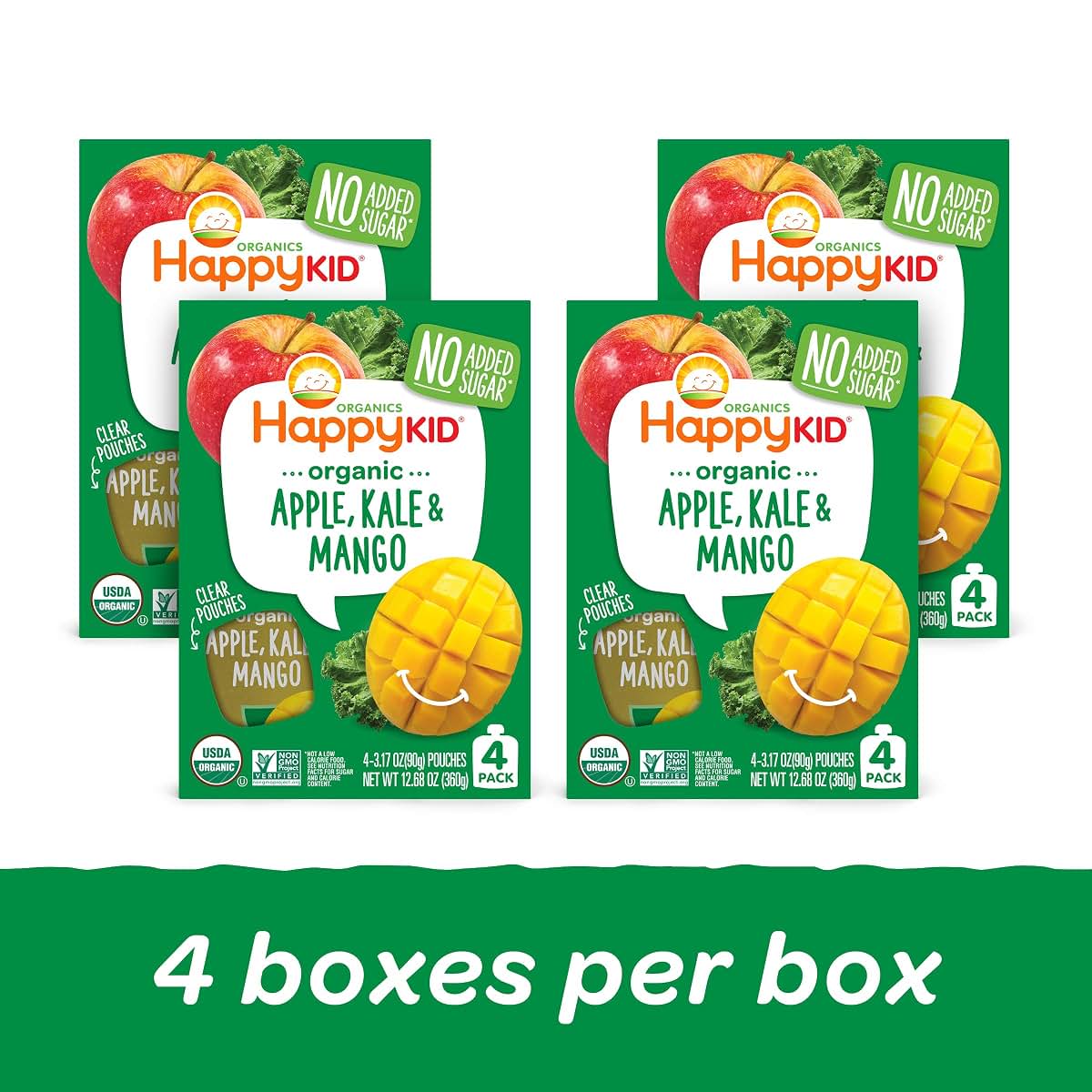 HAPPYKID Organics Organic Kid Snack Pouch Apple Kale Mango 3.17 Ounce Pack of 16