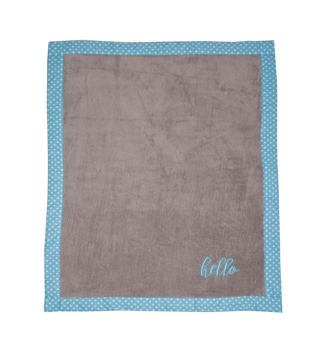 Bacati Love Hello Embroidered Plush Blanket, Black/Turquoise (photo 3)
