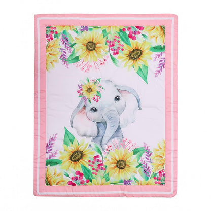 CribMATE 5 PC Floral Crib Bedding Set for Girls -Pink Sunflower Elephant Baby Girl Nursery Crib Bedding Set (photo 2)