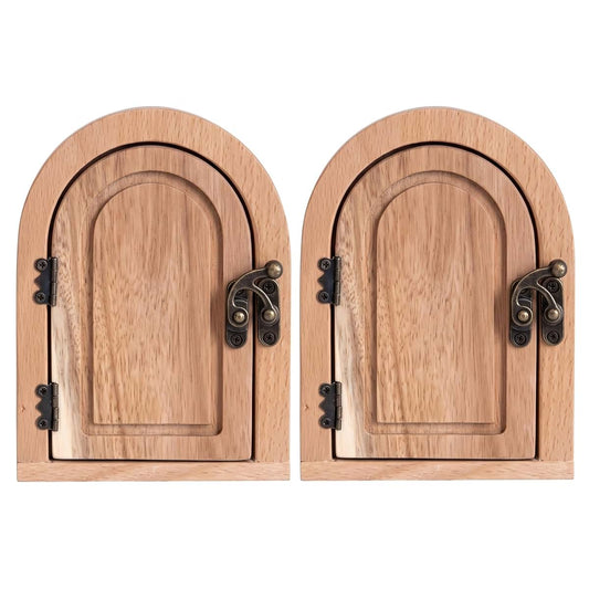 Ameble Fairy Door for Wall, 2-Pack No-Drill Wooden Cute Outlet Covers | Charming Wood Fairy Door, No-Drill Install