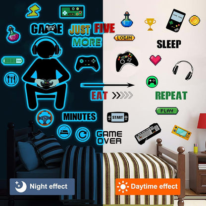 BabyOneStop Game Wall Decals Glow In The Dark Gaming Stickers (Blue)
