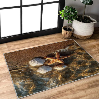 Dyausi Beach Shore 5x7 Area Rug - Washable Seashell Carpet