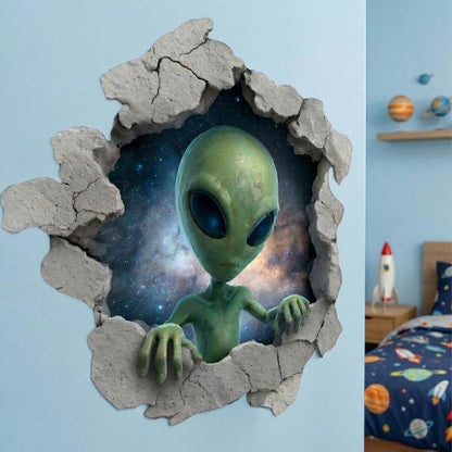 Green Alien Wall Decal - Outer Space Sci Fi Room Art