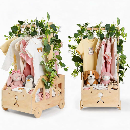 Melowins Wooden Baby Shower Crate Closet with Pushable Wheels, Personalized Baby Gift Baby Shower Basket, Welcome Gift