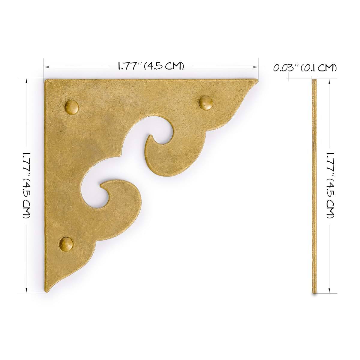 HP Ocean Wave Brass Corner Plates, 2-Pack, 1.8 Inch, Solid Brass with Nails