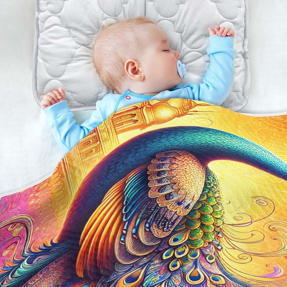 Nesatuwa Peacock Hindu Elegance Baby Blanket, Cotton Muslin, 30 x 40 Inch