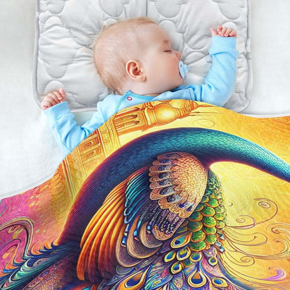 Nesatuwa Peacock Hindu Elegance Baby Blanket, Cotton Muslin, 30 x 40 Inch