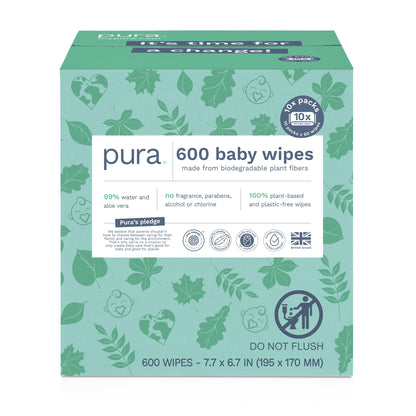Pura Natural Baby Wipes 99% Water Unscented