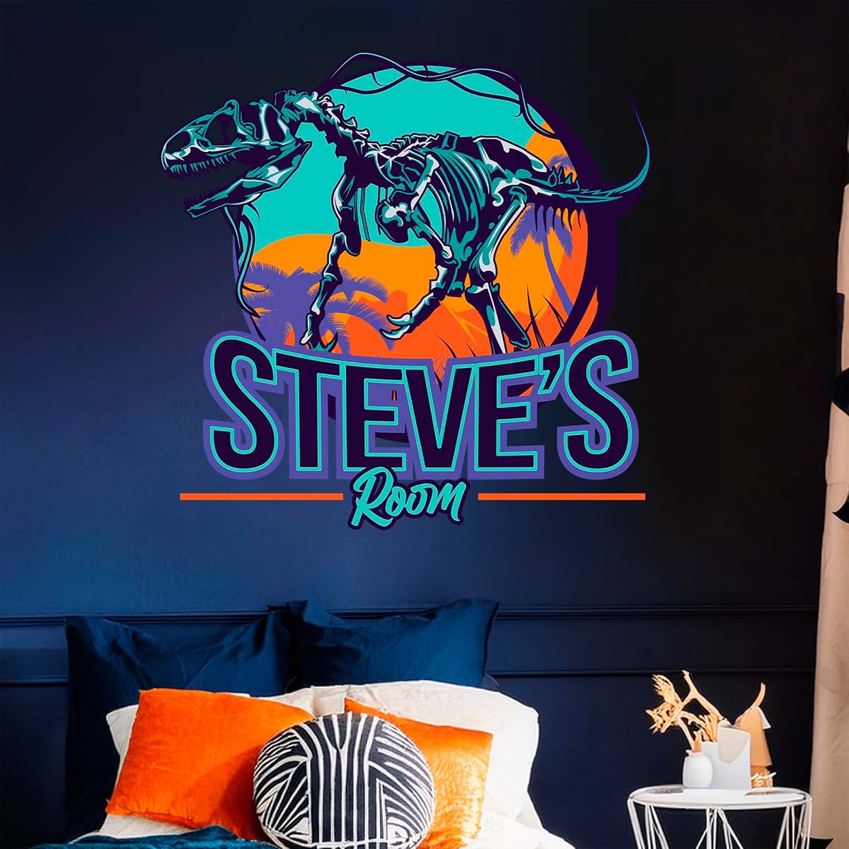 AdesiivoStudio Custom Name Dinosaur Wall Decal With T-Rex Design