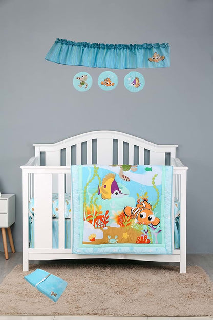 CribMATE 8 Pieces Blue Embroidery Turtle Fish Nursery Crib Bedding Set