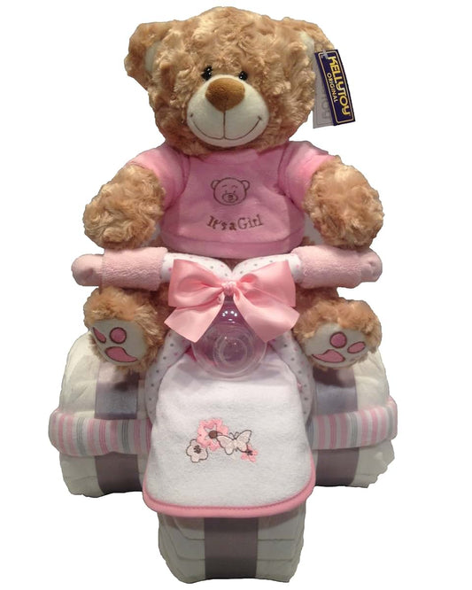 Babyfavorsandgifts Pink Tricycle Diaper Cake With Toy