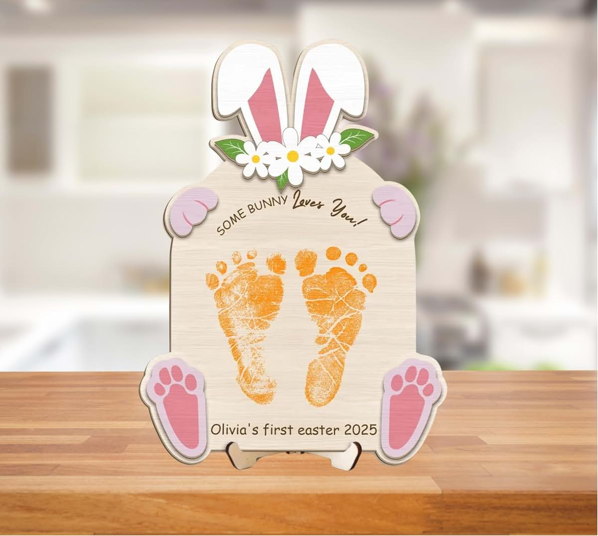 BBLI Personalized Easter Footprint Board for Baby First Easter Keepsake