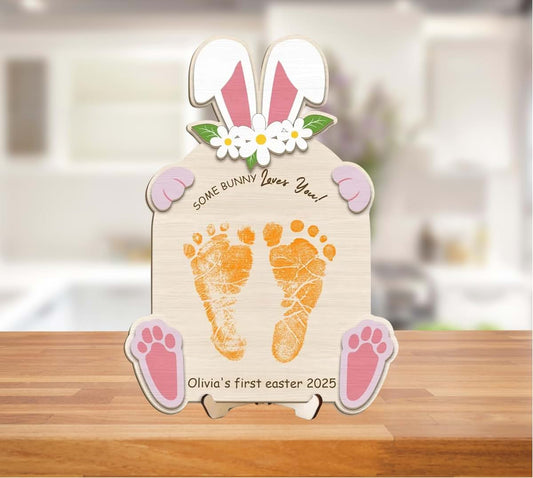 BBLI Personalized Easter Footprint Board for Baby First Easter Keepsake