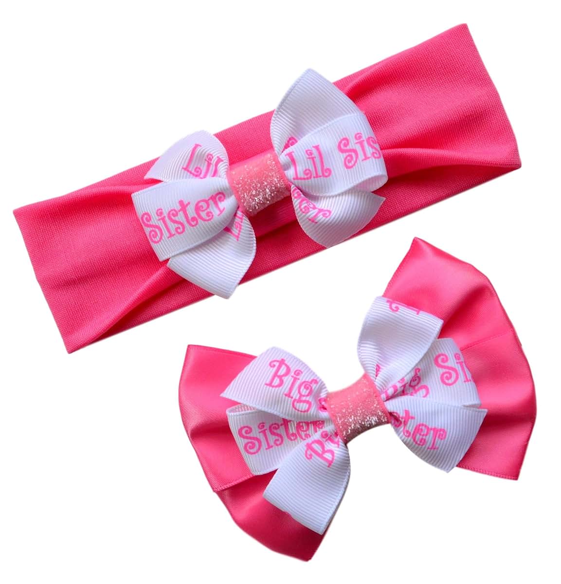 Funny Girl Designs Big Sister Little Sister Matching Sparkle Headband and Satin Hair Bow Gift Set Nylon