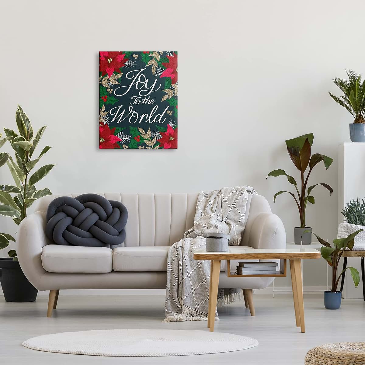 Stupell Industries Joy to the World Festive Red Poinsettia Canvas Art 24x30 Inches Ready to Hang