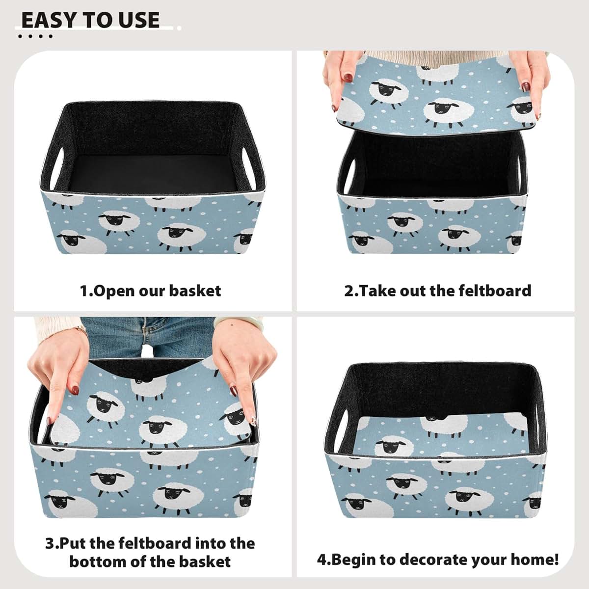Xigua Cute Sheep Collapsible Storage Bins Set Of 2
