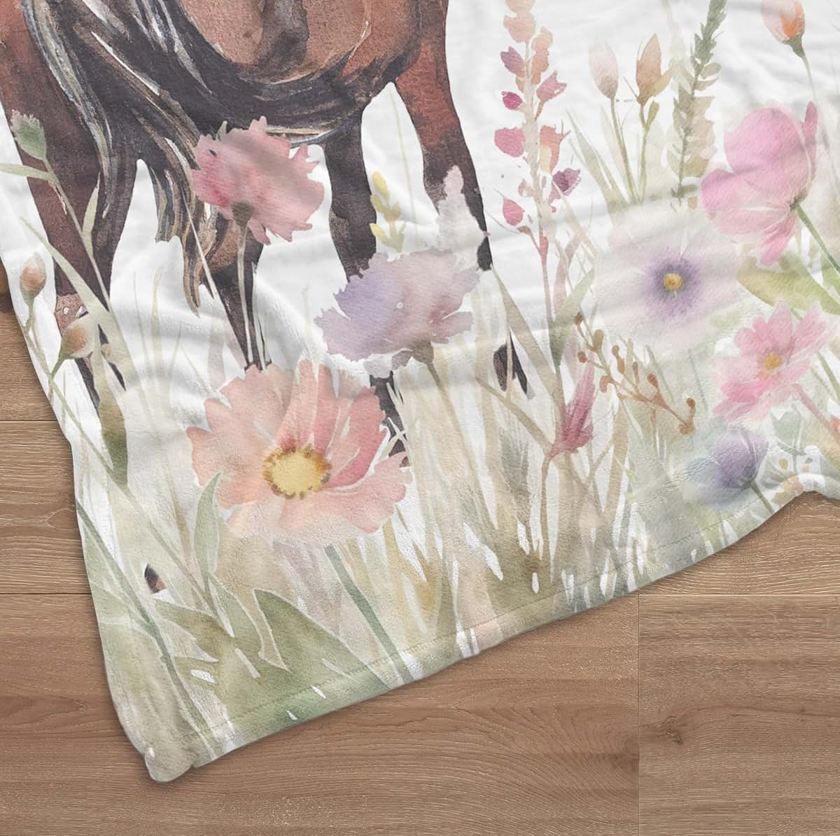 UnoCo Pink Wildflower Horse Baby Blanket Personalized Baby Girl Month Blanket Farm Nursery Custom Newborn Gift New Mom (photo 2)