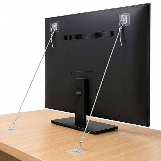 JIUDONE Adjustable 42" TV Safety Straps (2 Pack+4 Spare Adhesive Pad),No-Drill Adhesive Anti-Tip Furniture Anchors Kit