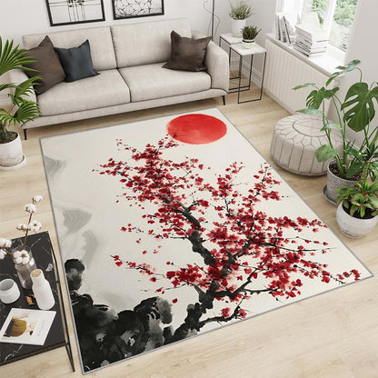 Hygiuid 4x5 Scarlet Sun Cherry Bloom Area Rug, Rectangular Low-Pile Carpet (photo 3)