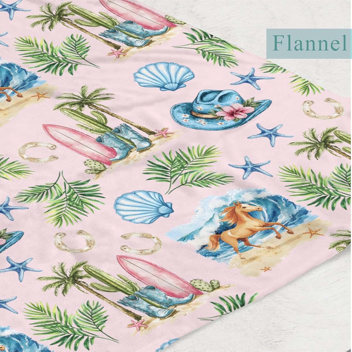 Wicbfdfv Boho Summer Beach Surfboard Palm Trees Baby Blankets for Boy Girl Western Cowboy Hat Boot Horse Flannel Fluffy (photo 3)