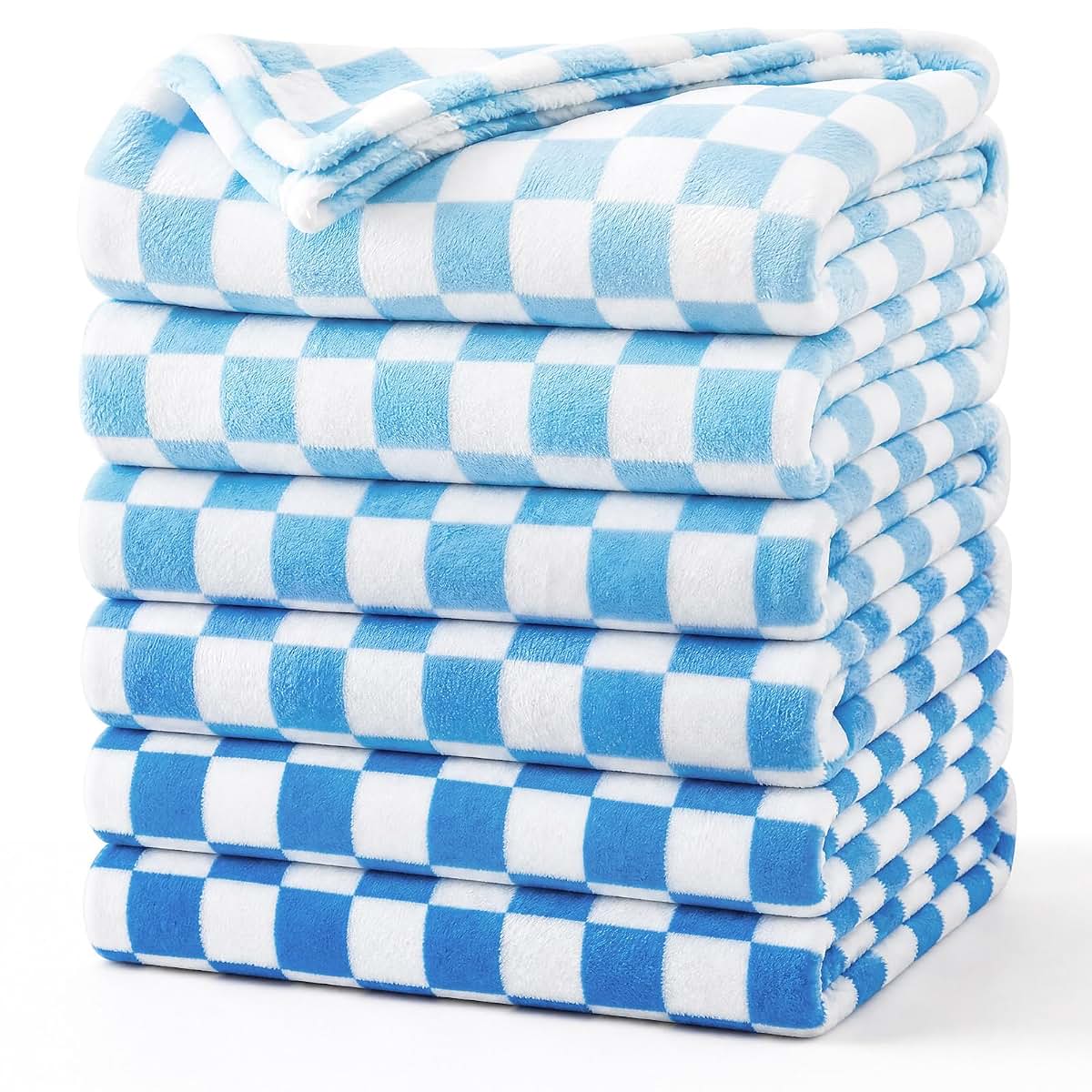 Fanfanwin 6 Pack Blue Checkered Microfiber Baby Blankets